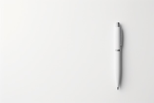 Una singola elegante penna stilografica su uno sfondo bianco semplice