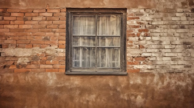 Una singola finestra di legno deteriorata incastrata in un muro di mattoni racconta storie di epoche passate