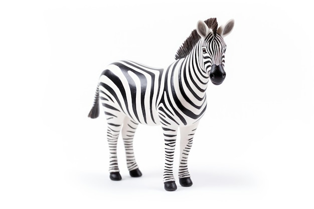 Una singola statuetta di zebra isolata su sfondo bianco