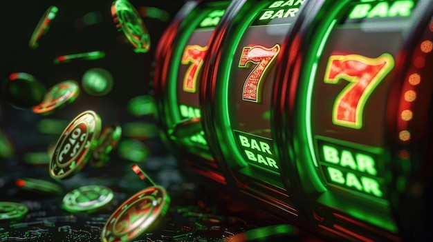 Una slot machine con una barra verde e un 7 rosso