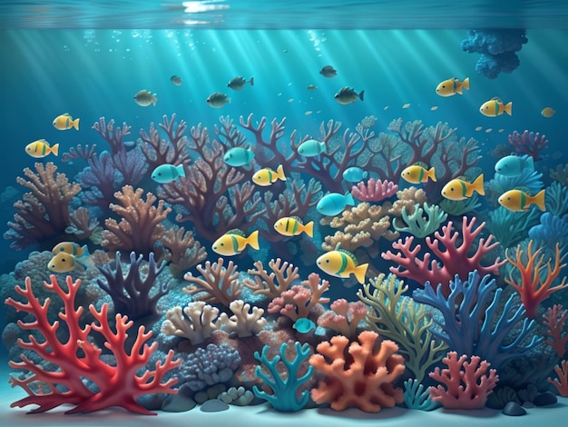 Una sorprendente fotografia subacquea di una vivace barriera corallina con una varietà di vita marina