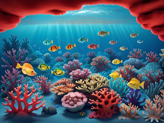 Una sorprendente fotografia subacquea di una vivace barriera corallina con una varietà di vita marina