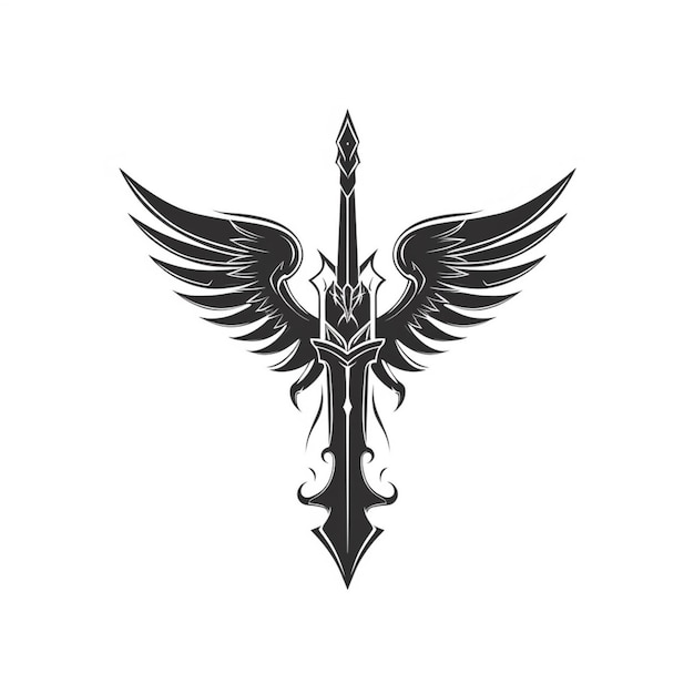 Una spada con le ali e un simbolo del guerriero.