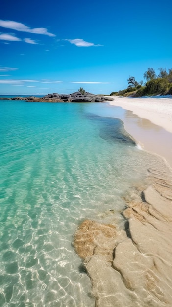 Una spiaggia con acqua azzurra e cielo terso