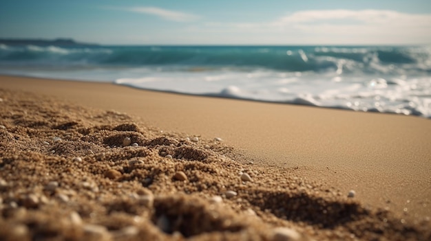 Una spiaggia con il mare sullo sfondo