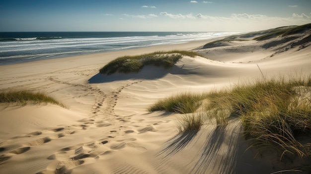 Una spiaggia con impronte nella sabbia