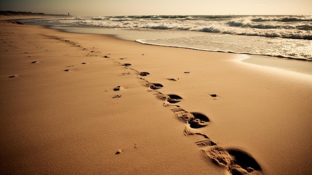 Una spiaggia con impronte nella sabbia