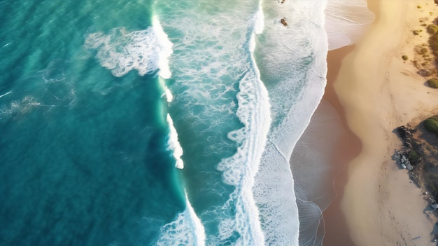 Una spiaggia con le onde e una spiaggia sullo sfondo