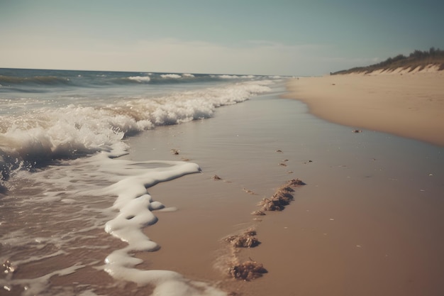 Una spiaggia con le onde e una spiaggia sullo sfondo