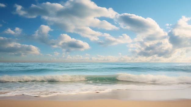 Una spiaggia con onde e nuvole nel cielo ai