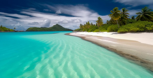 Una spiaggia con palme e acqua blu