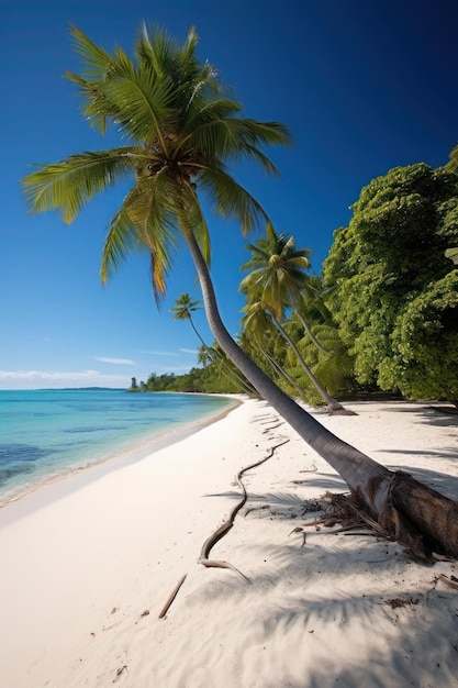 Una spiaggia con palme e acqua blu