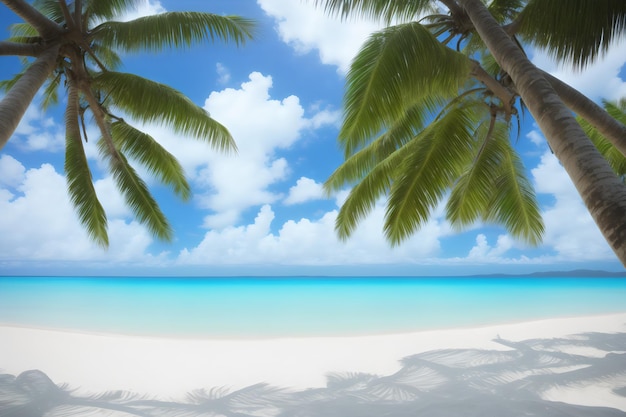 Una spiaggia con palme e un cielo blu