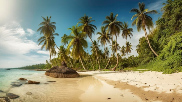 Una spiaggia con palme e un cielo blu