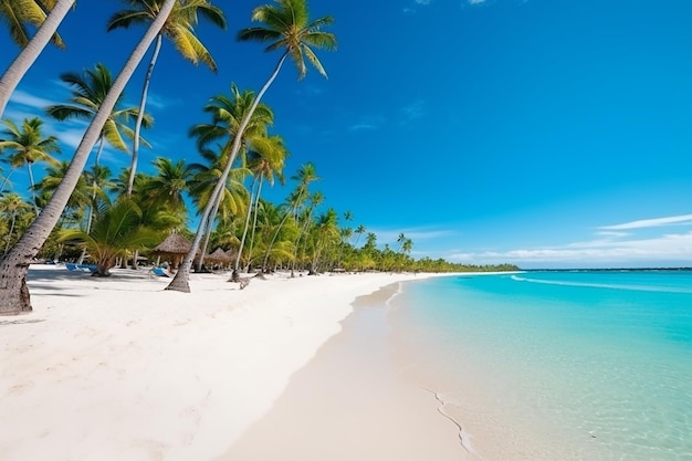 Una spiaggia con palme e un cielo blu