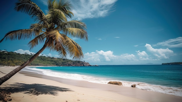 Una spiaggia con palme e un cielo blu