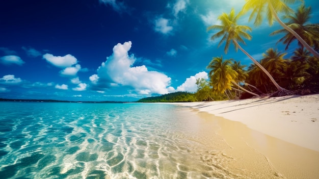 Una spiaggia con palme e un cielo blu