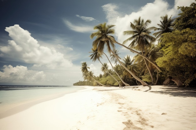 Una spiaggia con palme e un cielo blu