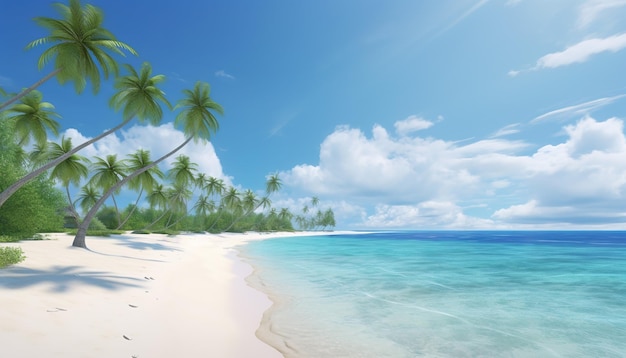 Una spiaggia con palme e un cielo blu