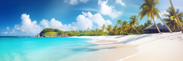 Una spiaggia con palme e un cielo blu