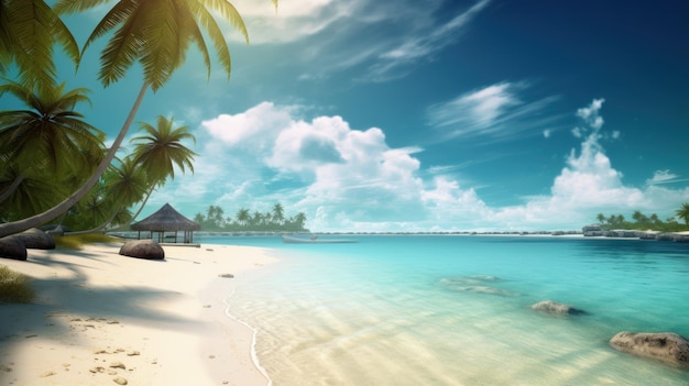 Una spiaggia con palme e un cielo blu