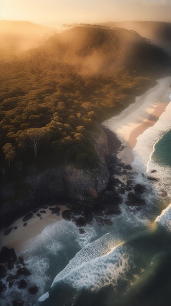 Una spiaggia con sopra un albero verde