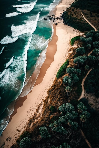 Una spiaggia con spiaggia e alberi