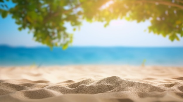 Una spiaggia con un albero e il mare sullo sfondo