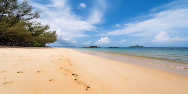 Una spiaggia con un albero e la parola spiaggia al centro