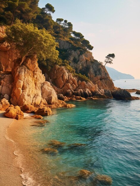 Una spiaggia con un albero in cima