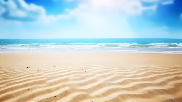 Una spiaggia con un cielo blu e il sole che splende su di essa