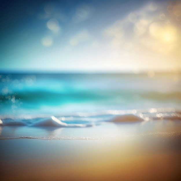 Una spiaggia con un cielo blu e la parola oceano sopra