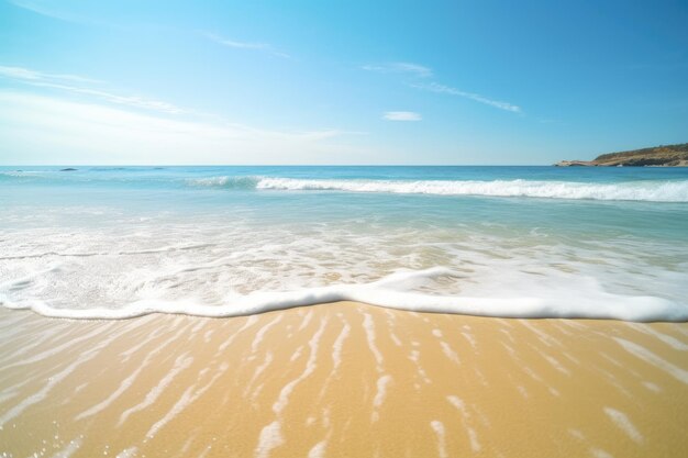 Una spiaggia con un cielo blu e onde