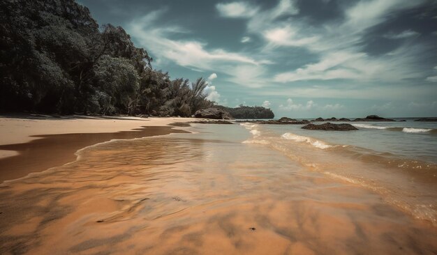 Una spiaggia con un cielo nuvoloso e una spiaggia in primo piano