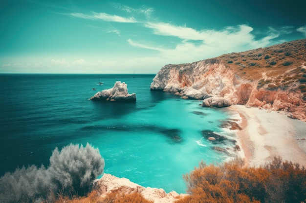 Una spiaggia con un mare blu e il cielo