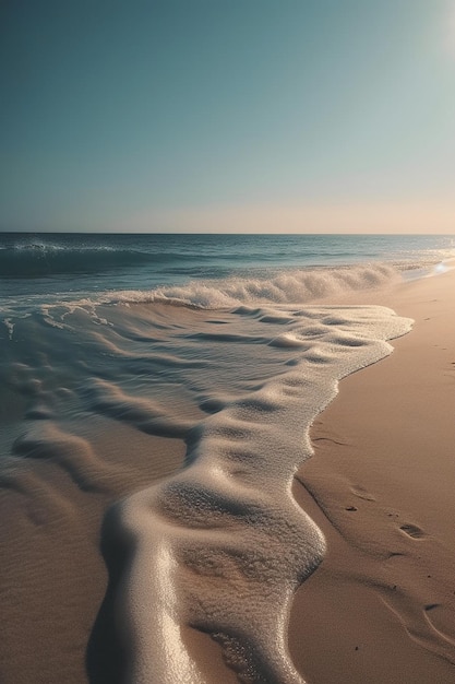 Una spiaggia con un tramonto e una scena da spiaggia