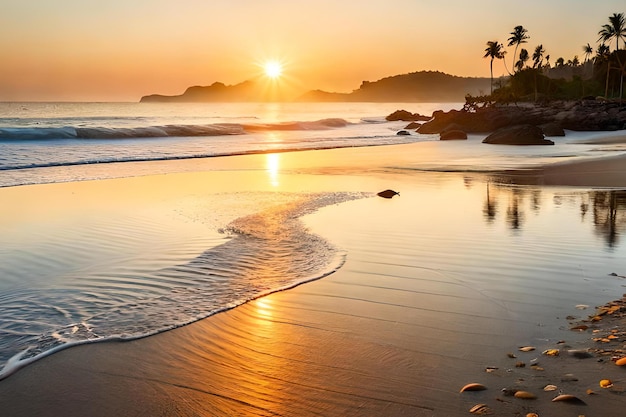 Una spiaggia con un tramonto in costa rica