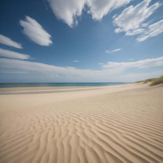 Una spiaggia con una duna di sabbia e un cielo con le nuvole sullo sfondo