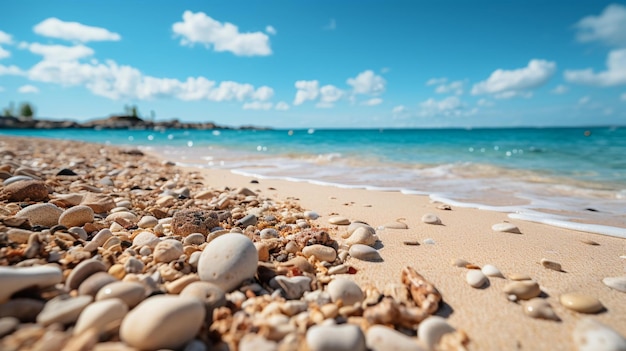 Una spiaggia di ciottoli e un cielo azzurro