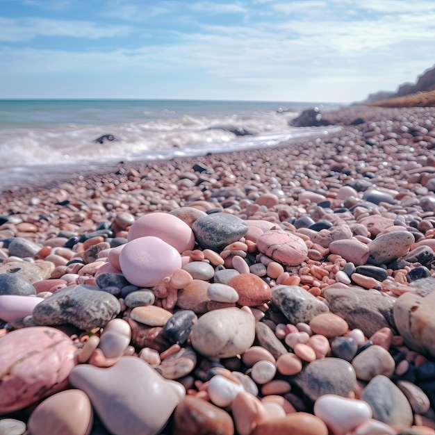 Una spiaggia di ciottoli e un cielo azzurro