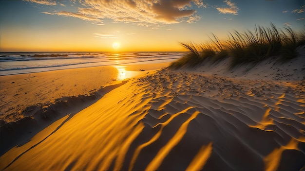 Una spiaggia durante l'ora d'oro