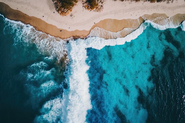 Una spiaggia idilliaca e un oceano cristallino visti dall'alto IA generativa