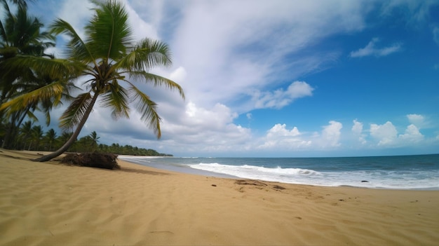 Una spiaggia in costa rica con una palma sulla sabbia