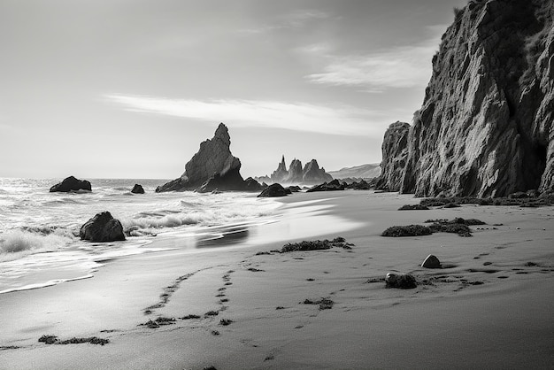 Una spiaggia nei colori bianco e nero