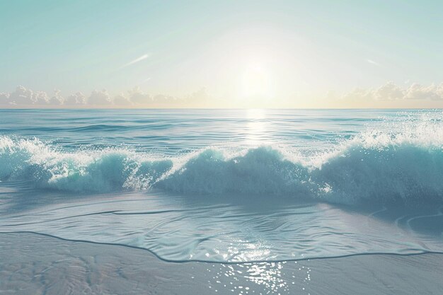 Una spiaggia serena con le onde che si schiantano dolcemente sul mare