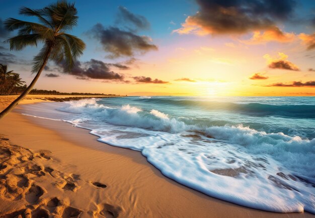 Una spiaggia soleggiata in acque blu calde