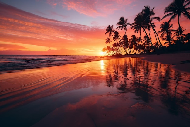 Una spiaggia tropicale al tramonto