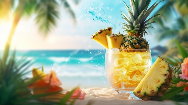 Una spiaggia tropicale con ananas e ananas