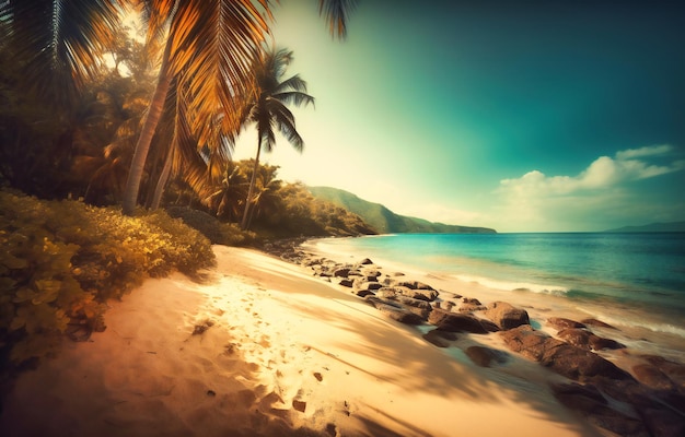 Una spiaggia tropicale con palme