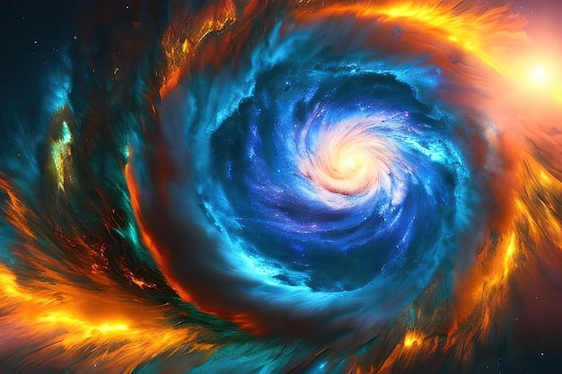 Una spirale colorata con un vortice blu e arancione al centro.